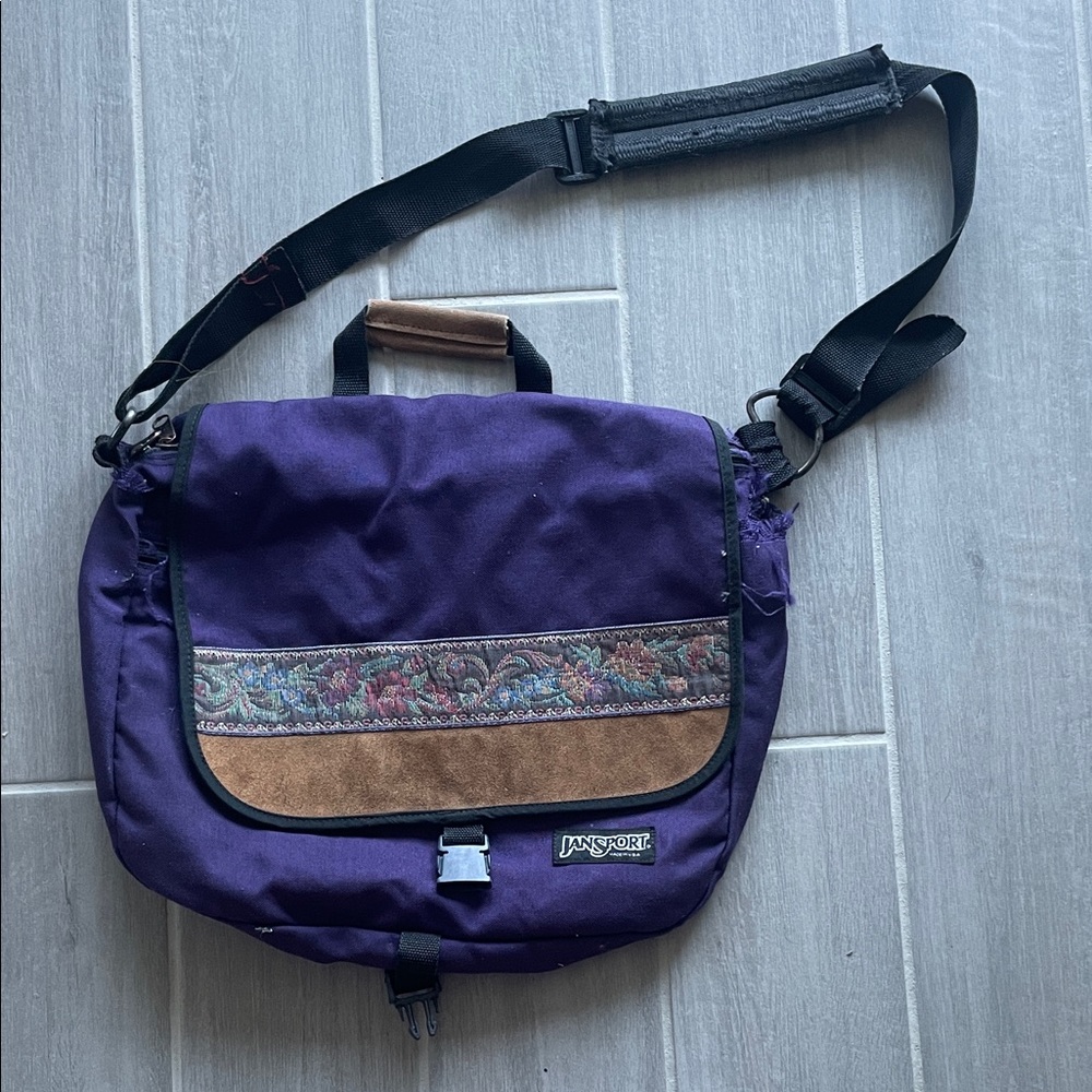Jansport Vintage Purple and Brown Messenger Bag